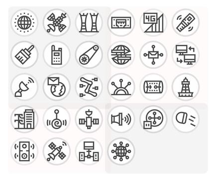 Transmission Comprehensive Bundle with 28 Grid Fitted Bold Line High Resolution Icons vector