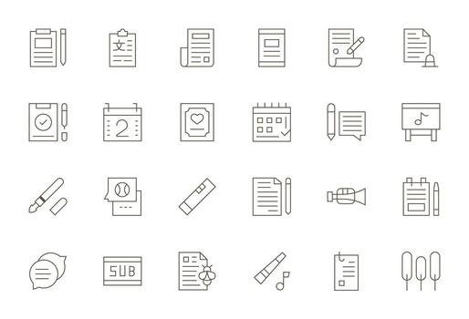 24 Pixel Optimized Thin Line Icons from Note Collection vector