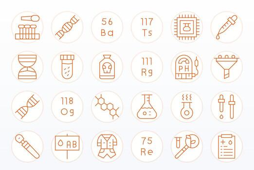 24 128x128 Thin Line Icons for Laboratory with PIXEL Perfect precision vector