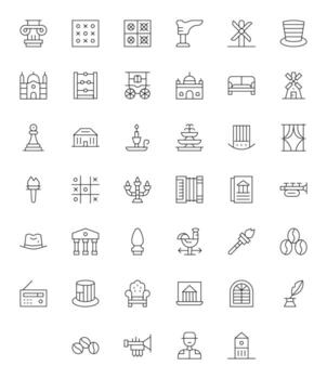 40 High Resolution Thin Line Icons optimized for Classic Grid Fitted display vector