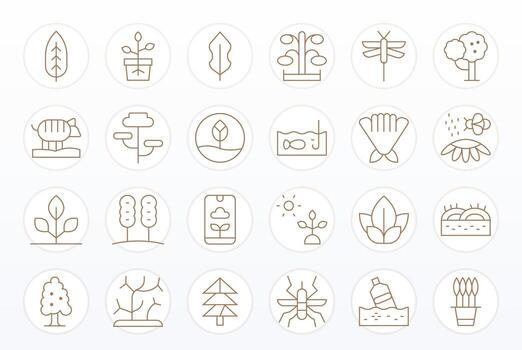 24 Thin Line Icons from Ecosystem in 128x128 Grid Fitted Quality vector