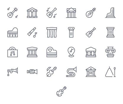 25 64x64 Icons for Classical in Grid Fitted Regular Line Format vector