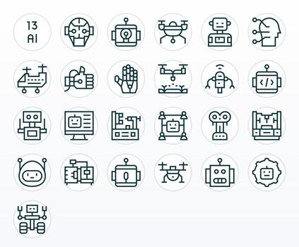 25 Regular Line Pixel Optimized Icons for Robotics Graphics vector