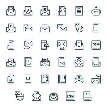35 Regular Line Icons from Newsletter in 64x64 Pixel Aligned Quality vector