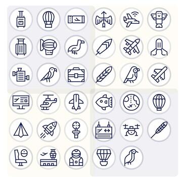 35 Icons for Flight featuring High Resolution Pixel Aligned Regular Line Graphics vector