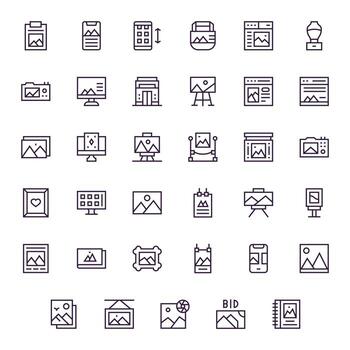 Gallery Icon Repository containing 35 Regular Line Retina Ready Editable graphics vector