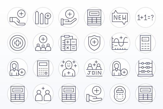 24 Thin Line Icons designed for Addition in 64x64 Pixel Aligned format vector
