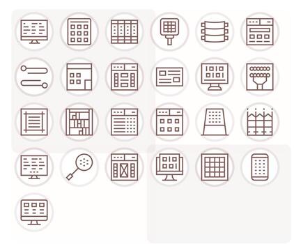25 PIXEL Perfect Icons themed around Rows in 64x64 Regular Line format vector