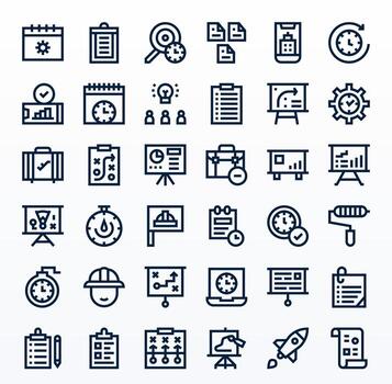 36 Icons for Project featuring 128x128 Grid Fitted Bold Line Graphics vector