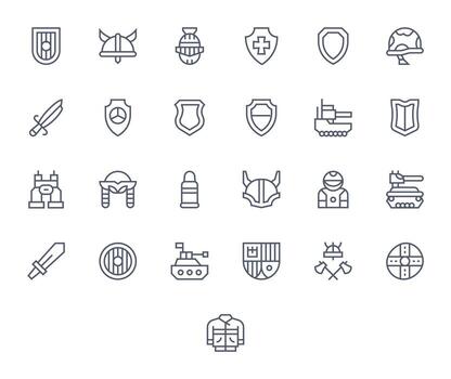 armadura profesional conjunto con 25 regular línea píxel optimizado 128x128 íconos vector