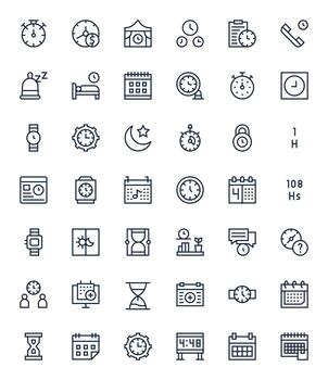 Time Icon Set with 42 Regular Line 256x256 Editable Graphics vector