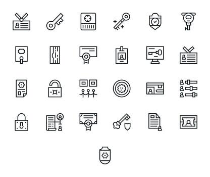 autorización completar paquete con 25 128x128 regular línea píxel optimizado íconos vector