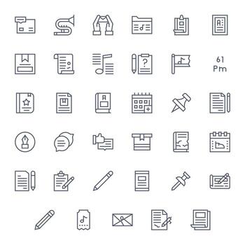 35 PIXEL Perfect Regular Line Icons designed for Note Interface vector