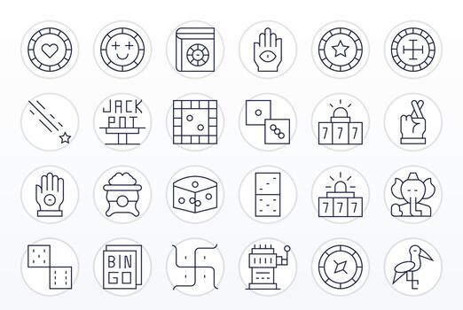 Luck Scalable Set featuring 24 Grid Fitted Thin Line 128x128 Icons vector
