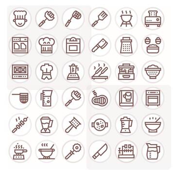 36 Bold Line Pixel Aligned Icons crafted for Food Preparation High Resolution applications vector