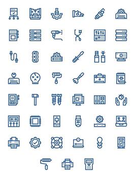 45 Editable High Resolution Icons for Hardware in elegant Bold Line design vector