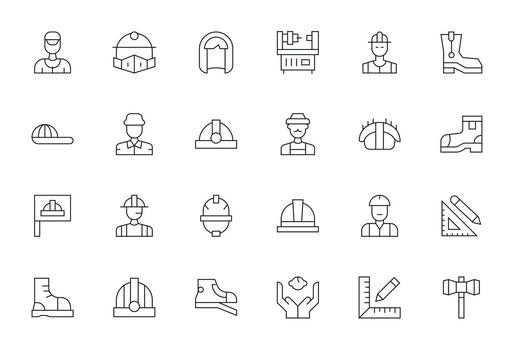 Engineer Visual Pack containing 24 Thin Line Display Perfect Icons vector
