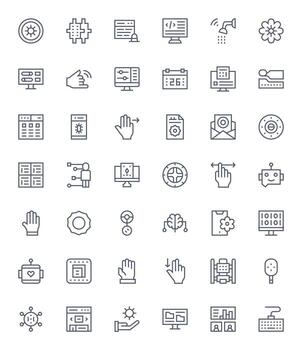 Interface including 42 High Resolution Regular Line Illustrations vector