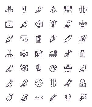 42 Regular Line Icons from Flight in 64x64 Display Perfect Quality vector
