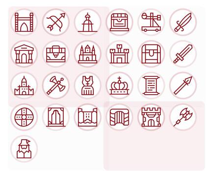 25 Regular Line PIXEL Perfect Designs for Medieval High Resolution Icons vector