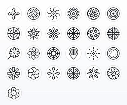 25 Regular Line Icons for Radial in crisp Retina Ready Grid Fitted resolution vector