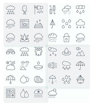 lluvia icono conjunto con 40 Delgado línea alto resolución píxel Perfecto gráficos vector