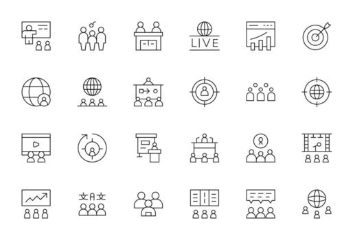 24 Retina Ready Thin Line Icons for Audience with Display Perfect precision vector