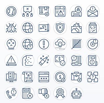 Error Ultimate Package with 35 High Resolution Regular Line Grid Fitted Icons vector