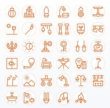 Lighting Ultimate Package with 35 High Resolution Regular Line Detail Enhanced Icons vector