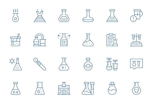 Beaker High Resolution Icon Pack with 24 Thin Line PIXEL Perfect Elements vector