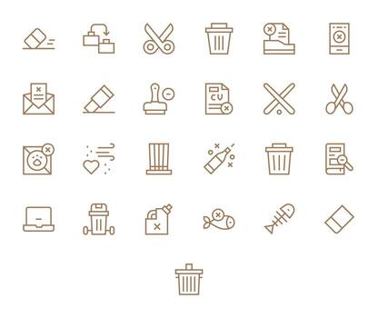 25 Icons for Delete featuring 64x64 Grid Fitted Regular Line Graphics vector