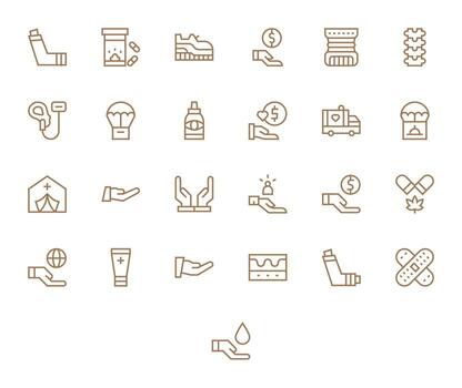 Relief Icon Set with 25 Regular Line 64x64 Pixel Optimized Graphics vector