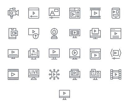 25 Regular Line Grid Fitted Icons crafted for Online 128x128 applications vector