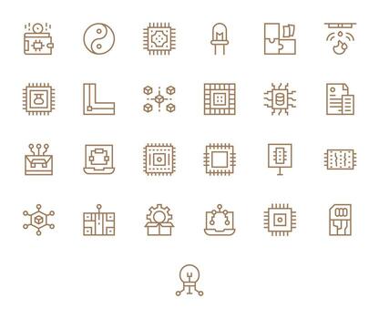 integrado completar paquete con 25 alto resolución regular línea editable íconos vector