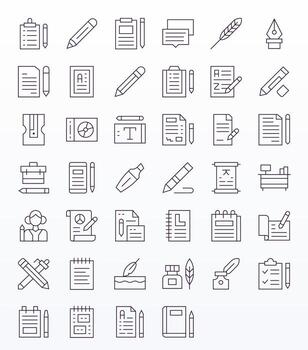Writing Design Icons featuring 40 Pixel Optimized Thin Line Style vector