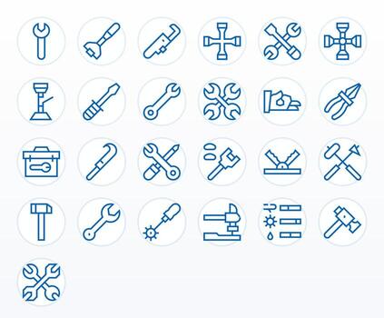 25 Grid Fitted Regular Line Icons from Wrench Collection vector