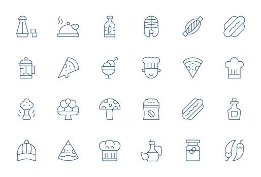 Gourmet Scalable Set featuring 24 Display Perfect Thin Line 128x128 Icons vector