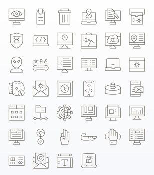 software exhaustivo haz con 40 detalle mejorado Delgado línea alto resolución íconos vector
