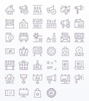 40 Thin Line Grid Fitted Icons tailored for Promotion 128x128 interface vector