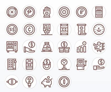 moneda completar paquete con 28 alto resolución negrita línea editable íconos vector