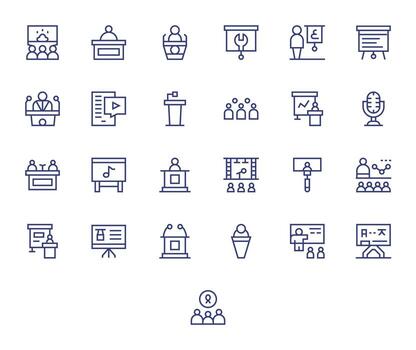 25 Retina Ready Regular Line Grid Fitted Icons for Lecture Projects vector