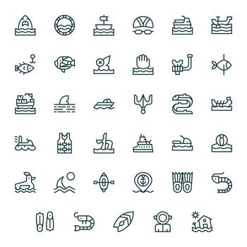 Ocean Ultimate Package with 35 256x256 Regular Line Display Perfect Icons vector