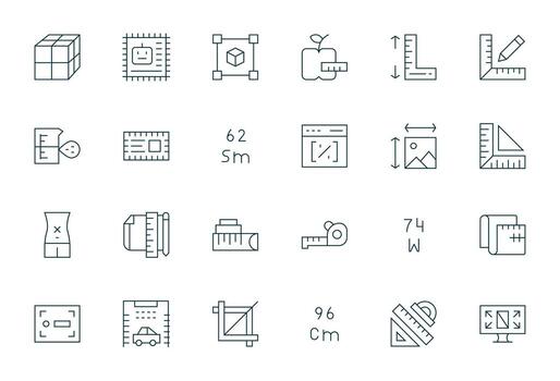 Dimensions Ultimate Package with 24 High Resolution Thin Line PIXEL Perfect Icons vector