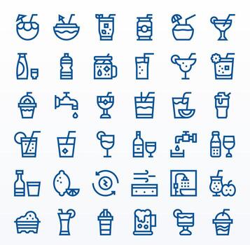 36 Icons for Refreshment optimized in Grid Fitted 128x128 Bold Line resolution vector