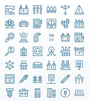 42 128x128 Regular Line Pixel Aligned Icons for Electrical Projects vector