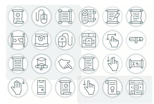 24 Thin Line Pixel Optimized Icons tailored for Scroll 256x256 interface vector