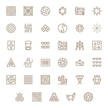 Pattern Scalable Set featuring 35 PIXEL Perfect Regular Line Retina Ready Icons vector