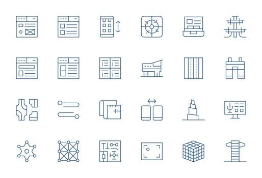 Layout featuring 24 256x256 Icons in Thin Line Design vector