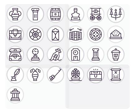 25 Pixel Aligned Icons themed around Antique in 256x256 Regular Line format vector