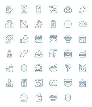 40 Icons for Lunch featuring 128x128 PIXEL Perfect Thin Line Graphics vector